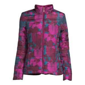 Pioneer Women Large Purple Floral Full zip Puffer Jacket